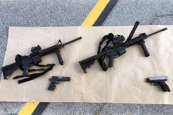 Weapons and ammunition carried by suspects involved in a mass shooting in San Bernardino, California