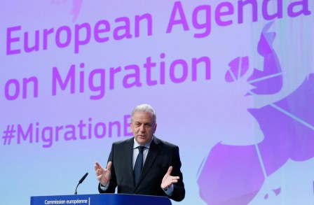 European Commissioner for Migration and Home Affairs Dimitris Avramopoulos addresses a news conference at the EU Commission headquarters in Brussels