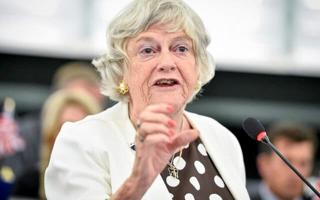 Ann Widdecombe lors d'une session plénière au Parlement européen, en 2019. Photo : © European Parliament