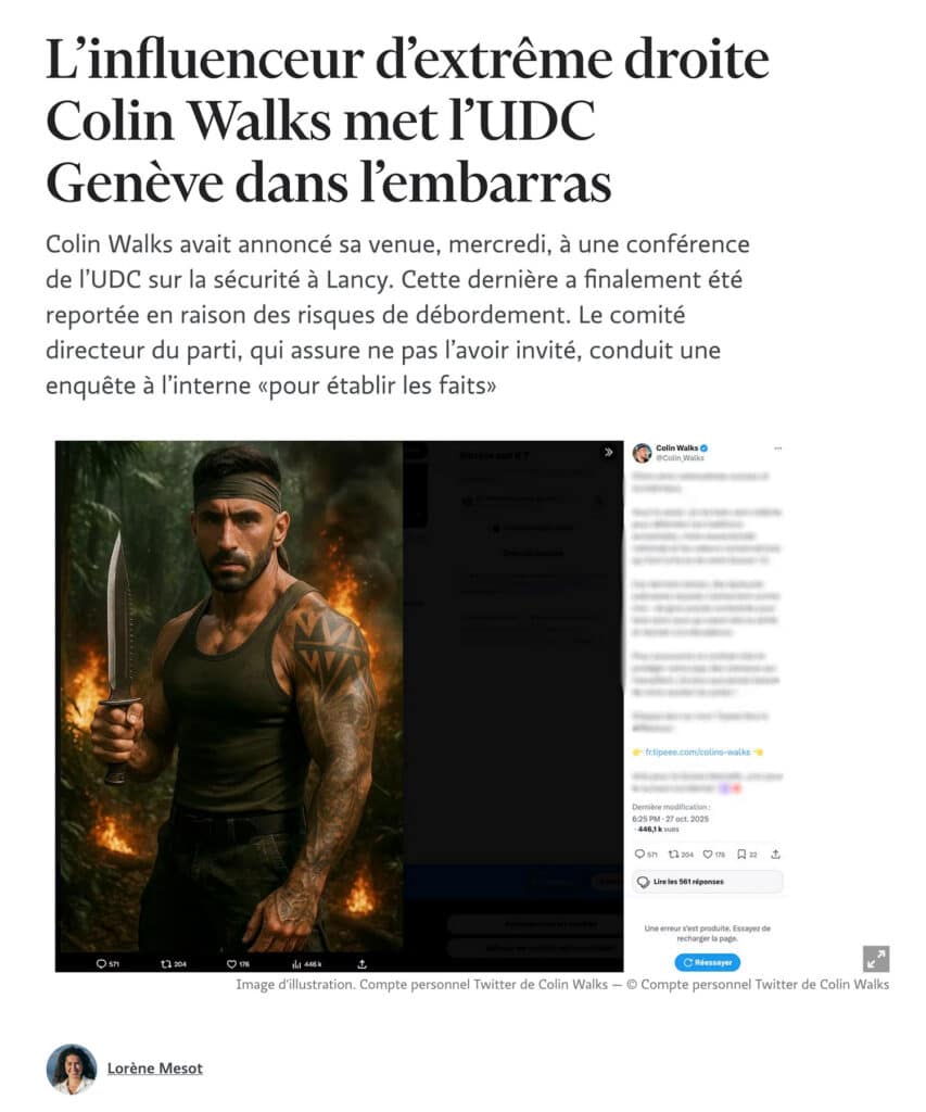 Le Temps n'en est pas à son coup d'essai. Dans un autre article de janvier 2026 sous la plume de Lorène Mesot, l'angle est le même : "mettre l'UDC dans l'embarras". Capture d'écran letemps.ch
