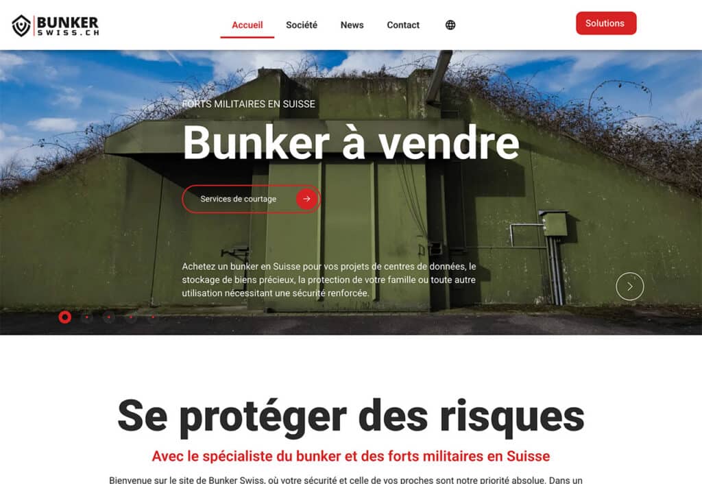La société Bunker Swiss, experts en courtage de forts militaires en Suisse, est un des principaux acteurs du secteur. Photo : capture d'écran bunker-swiss.ch