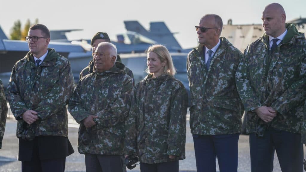 Photo de groupe, de gauche à droite : Kristen Michal, Premier ministre estonien, António Costa, président du Conseil européen, Kaja Kallas, Friedrich Merz, chancelier fédéral allemand, et Andris Kulbergs, Premier ministre letton, le 13 septembre 2026. Photo : CE - Service audiovisuel. © Union européenne